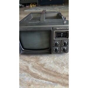Bentley Portable TV Vintage Retro 80s Gray B&W CRT Television VHF UHF Prop